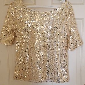 Cream and Gold Sequins Top